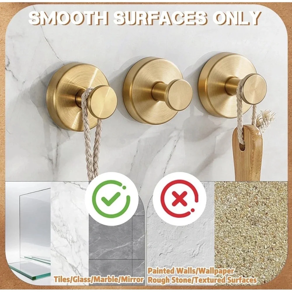 4 Suction Cup Wreath Hanger，Suction Cup Hooks Hanging 15 Lbs，Waterproof (GOLD)